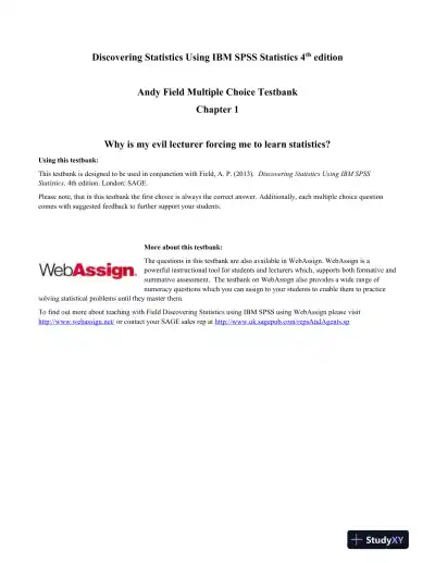 Discovering Statistics Using IBM SPSS Statistics, 4th Edition Test Bank - Page 1 preview image