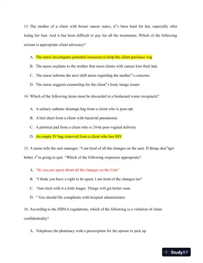 ATI Leadership Proctored Exam with Answers (70 Solved Questions) - Page 6 preview image