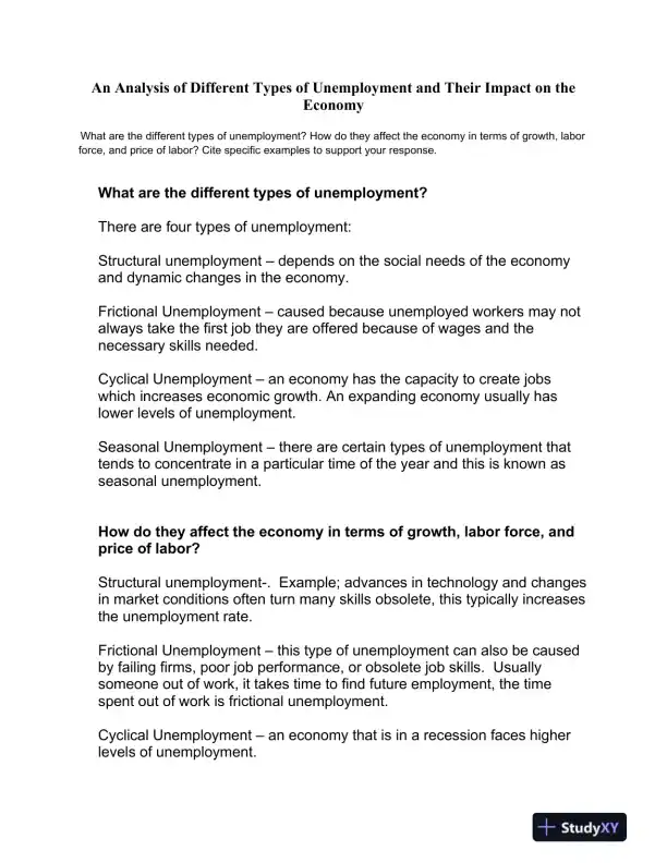 An Analysis of Different Types of Unemployment and Their Impact on the Economy - Page 1 preview image