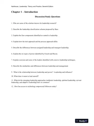 Leadership: Theory And Practice, 7th Edition Solution Manual - Page 1 preview image