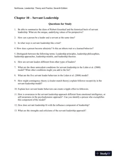 Leadership: Theory And Practice, 7th Edition Solution Manual - Page 11 preview image