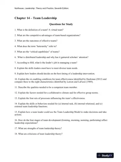 Leadership: Theory And Practice, 7th Edition Solution Manual - Page 15 preview image