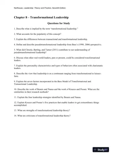 Leadership: Theory And Practice, 7th Edition Solution Manual - Page 9 preview image