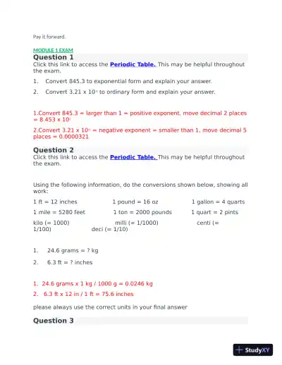 CHEM103 Portage Learning Module 1 to 6 Exam with Answers (72 Solved Questions) - Page 1 preview image