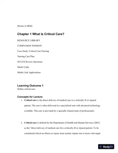 Class Notes For Understanding the Essentials of Critical Care Nursing, 2nd Edition - Page 1 preview image
