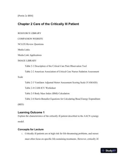 Class Notes For Understanding the Essentials of Critical Care Nursing, 2nd Edition - Page 28 preview image