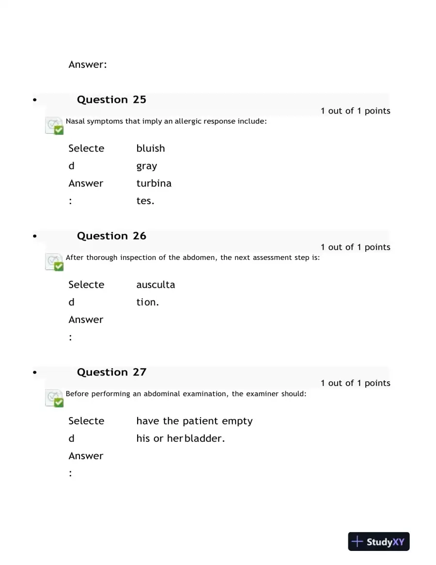 2023 NURS6512 Health Assessment Midterm Exam With Answers (100 Solved Questions), page 13