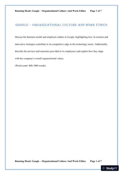 Google � Organizational Culture and Work Ethics - Page 1 preview image