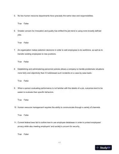 Test Bank For Fundamentals Of Human Resource Management, 6th Edition - Page 3 preview image