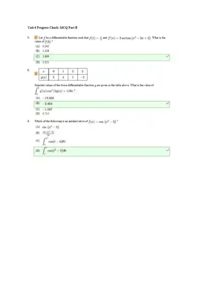 AP Calculus AB Scoring Guide Unit 6 Progress Check - Page 1 preview image