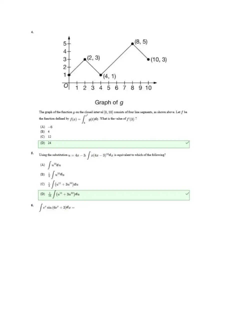 AP Calculus AB Scoring Guide Unit 6 Progress Check, page 2