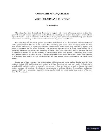 Solution Manual for Prose Reader: Essays for Thinking, Reading and Writing, 12th Edition - Page 6 preview image