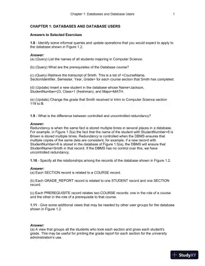 Solution Manual for Fundamentals of Database Systems , 7th Edition - Page 1 preview image