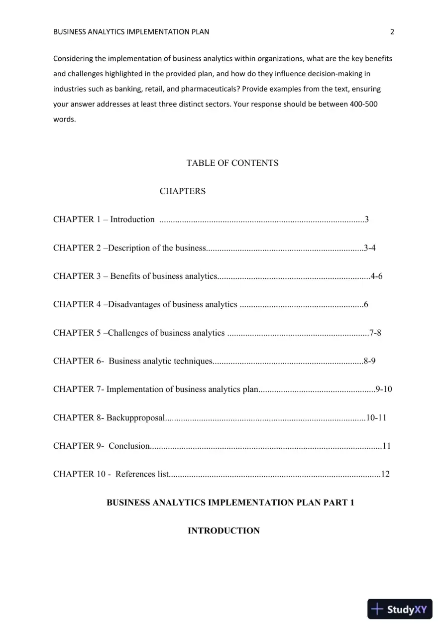 Business Analytics Implementation Plan: Benefits, Challenges, and Influence on Decision-Making, page 3