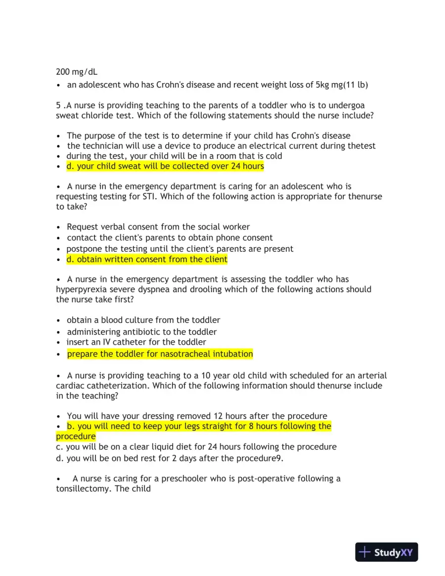 2019 ATI RN Care Of Children Proctored Exam Level 3 With Answers (62 Solved Questions), page 3
