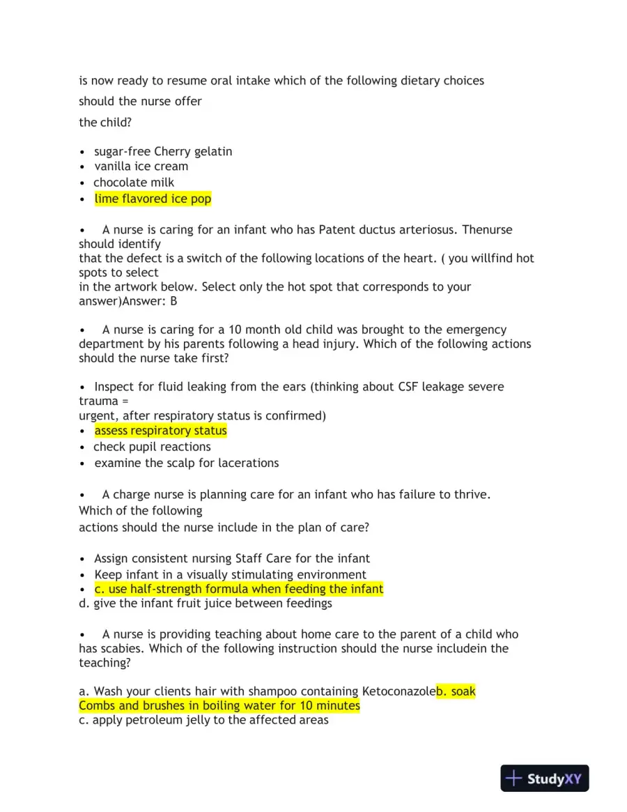2019 ATI RN Care Of Children Proctored Exam Level 3 With Answers (62 Solved Questions), page 4