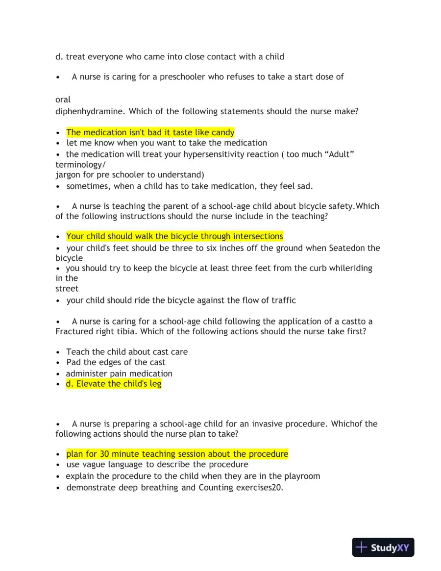 2019 ATI RN Care Of Children Proctored Exam Level 3 With Answers (62 Solved Questions), page 5