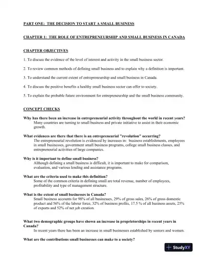 Canadian Entrepreneurship And Small Business Management, 9th Edition Solution Manual - Page 1 preview image