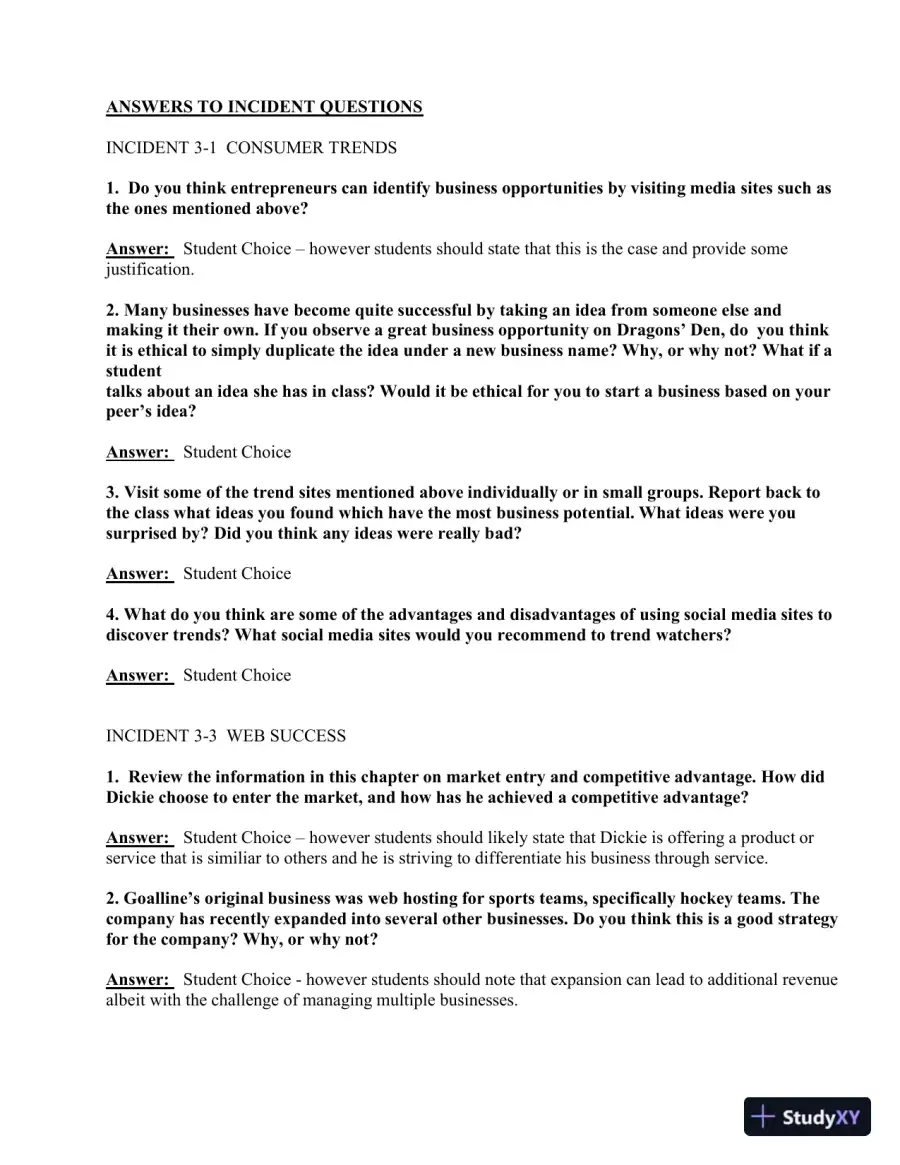 Canadian Entrepreneurship And Small Business Management, 9th Edition Solution Manual, page 15