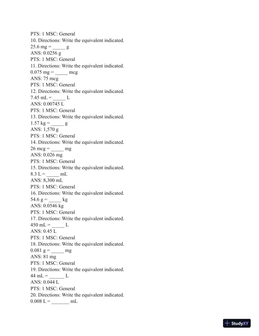 Test Bank for Henke's Med-Math: Dosage Calculation, Preparation, and Administration, 9th Edition (Chapters 1-10), page 10