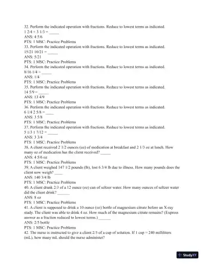 Test Bank for Henke's Med-Math: Dosage Calculation, Preparation, and Administration, 9th Edition (Chapters 1-10) - Page 5 preview image