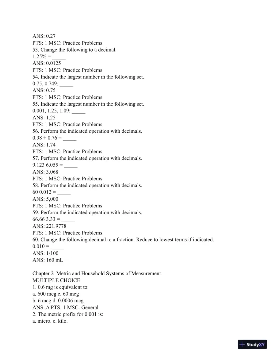 Test Bank for Henke's Med-Math: Dosage Calculation, Preparation, and Administration, 9th Edition (Chapters 1-10), page 7
