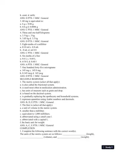 Test Bank for Henke's Med-Math: Dosage Calculation, Preparation, and Administration, 9th Edition (Chapters 1-10) - Page 8 preview image