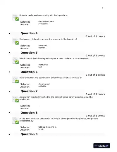 2023-2024 NURS6512 Advanced Health Assessment Final Exam Week 11 With Answers (100 Solved Questions) - Page 4 preview image