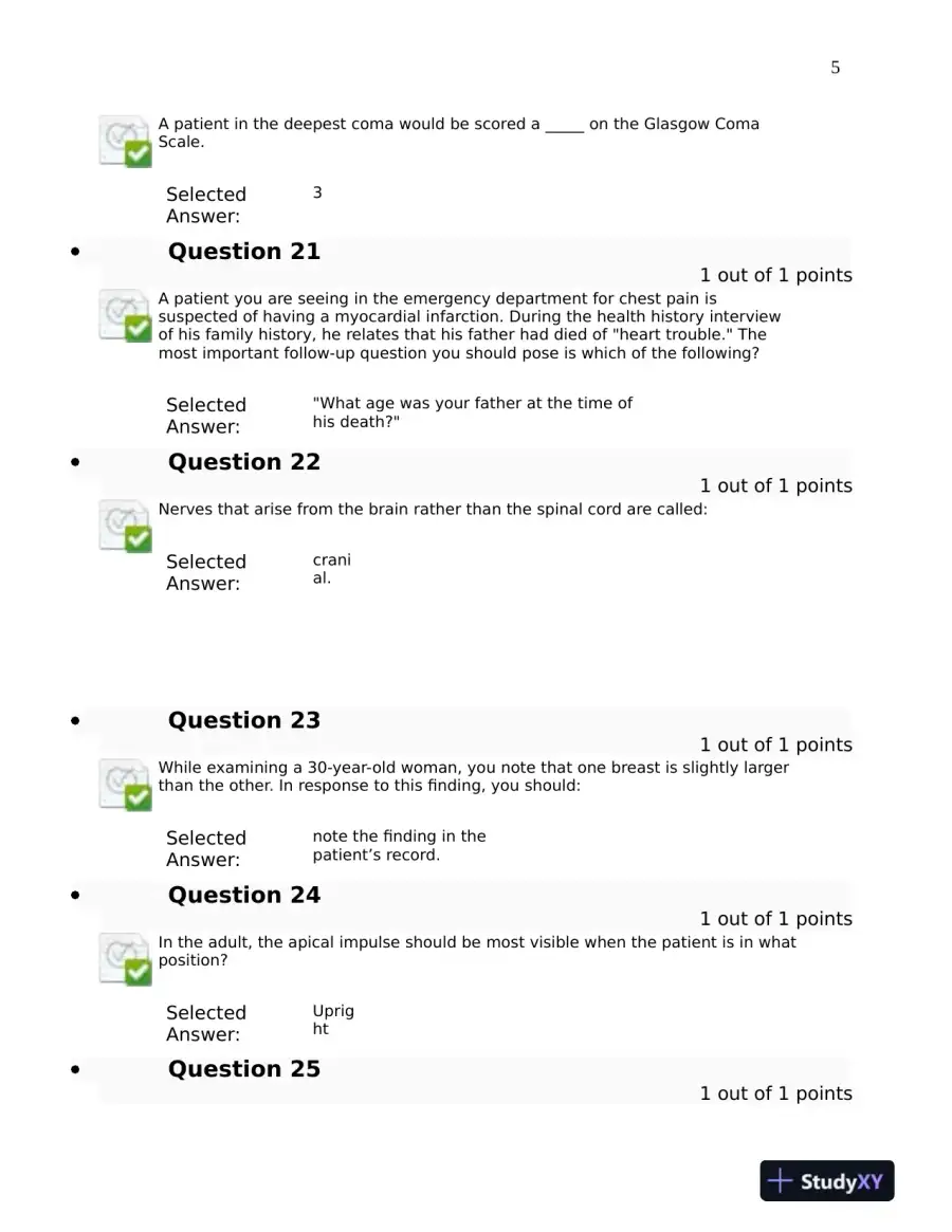 2023-2024 NURS6512 Advanced Health Assessment Final Exam Week 11 With Answers (100 Solved Questions), page 7