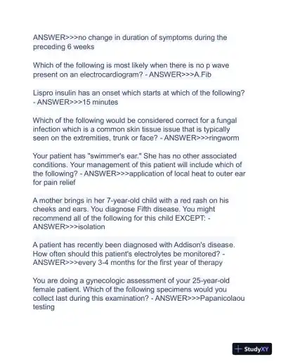 2023-2024 ANCC FNP Board Exam Latest Real Exam with Answers (150 Solved Questions) - Page 6 preview image