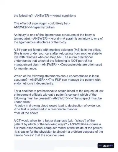 2023-2024 ANCC FNP Board Exam Latest Real Exam with Answers (150 Solved Questions) - Page 8 preview image