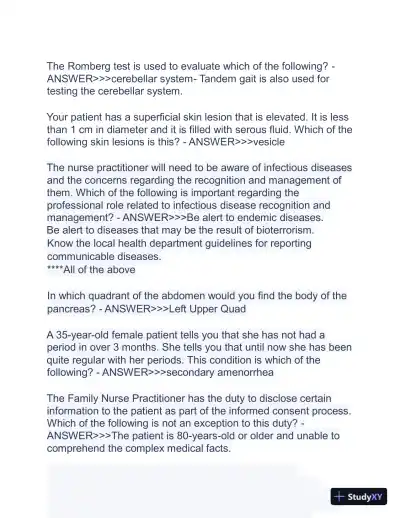 2023-2024 ANCC FNP Board Exam Latest Real Exam with Answers (150 Solved Questions) - Page 9 preview image