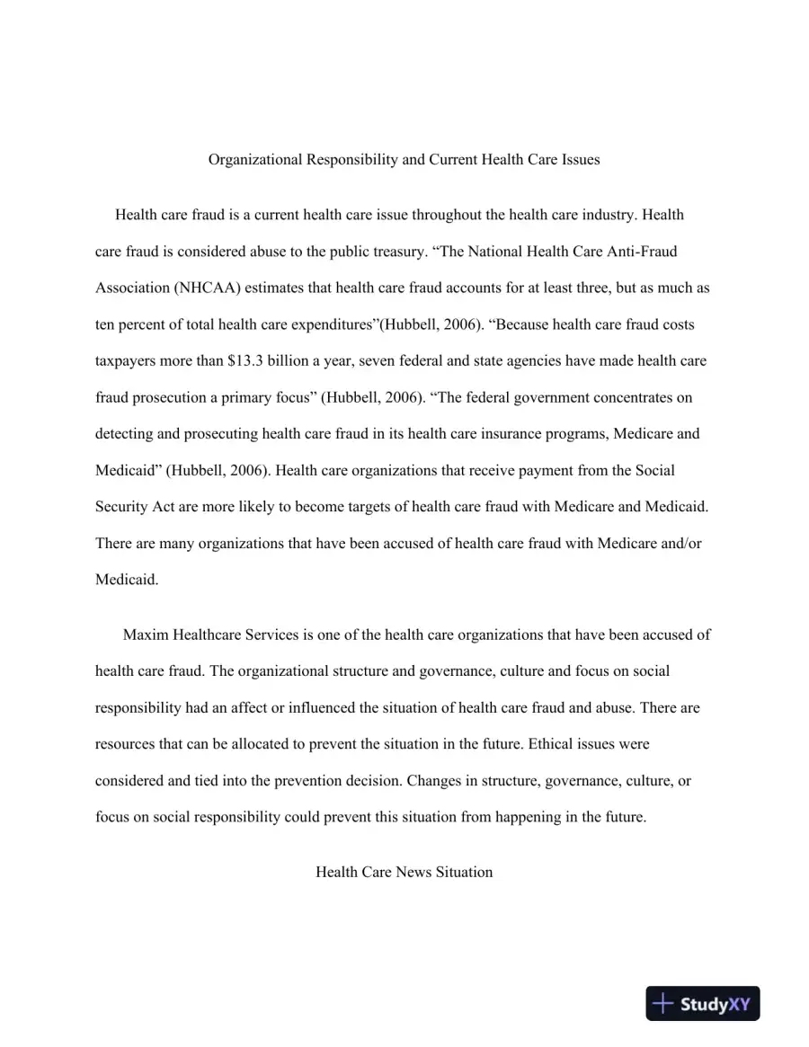 HCS/545 Organizational Responsibility and Current Health Care Issues, page 3