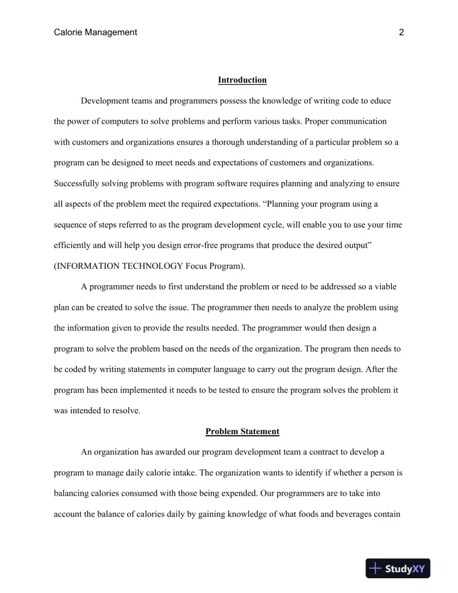 PRG/211 Week 5 Final Project: Calorie Management, page 3