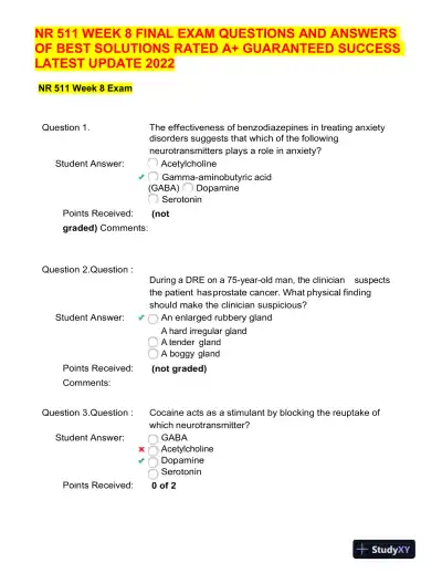 2022 NR511 Clinical Analysis Final Exam Week 8 With Answers (100 Solved Questions) - Page 1 preview image