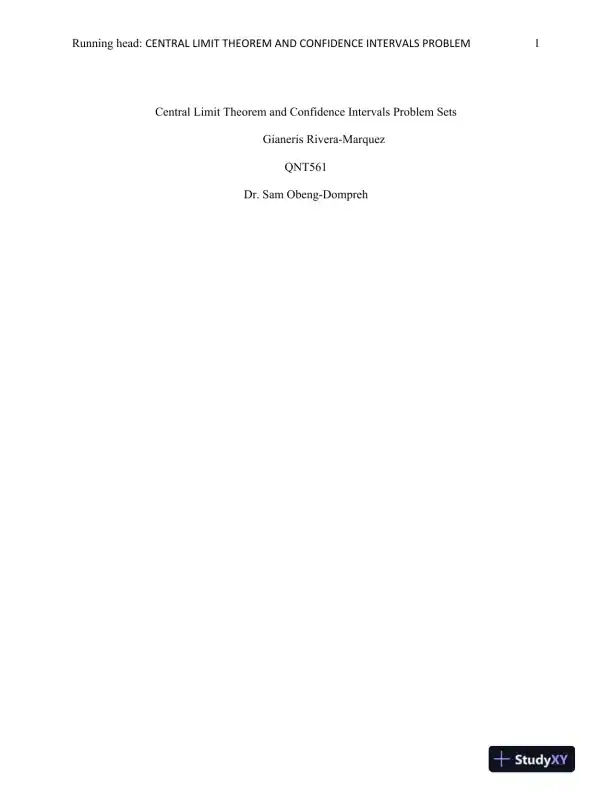 QNT561 Central Limit Theorem and Confidence Intervals Problem Sets - Page 1 preview image
