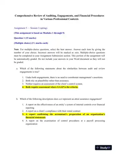 Comprehensive Review of Auditing, Engagements, and Financial Procedures in Various Professional Contexts - Page 1 preview image
