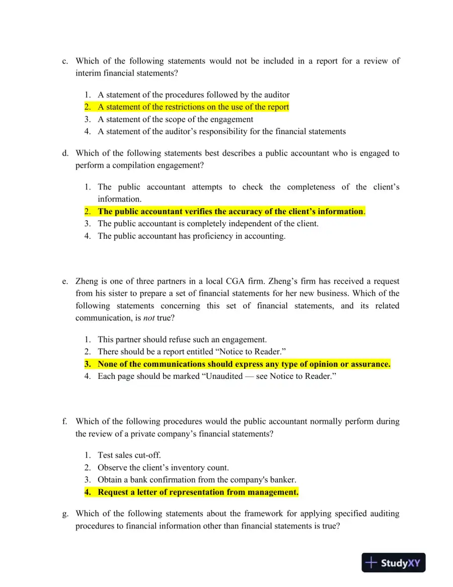 Comprehensive Review of Auditing, Engagements, and Financial Procedures in Various Professional Contexts, page 3