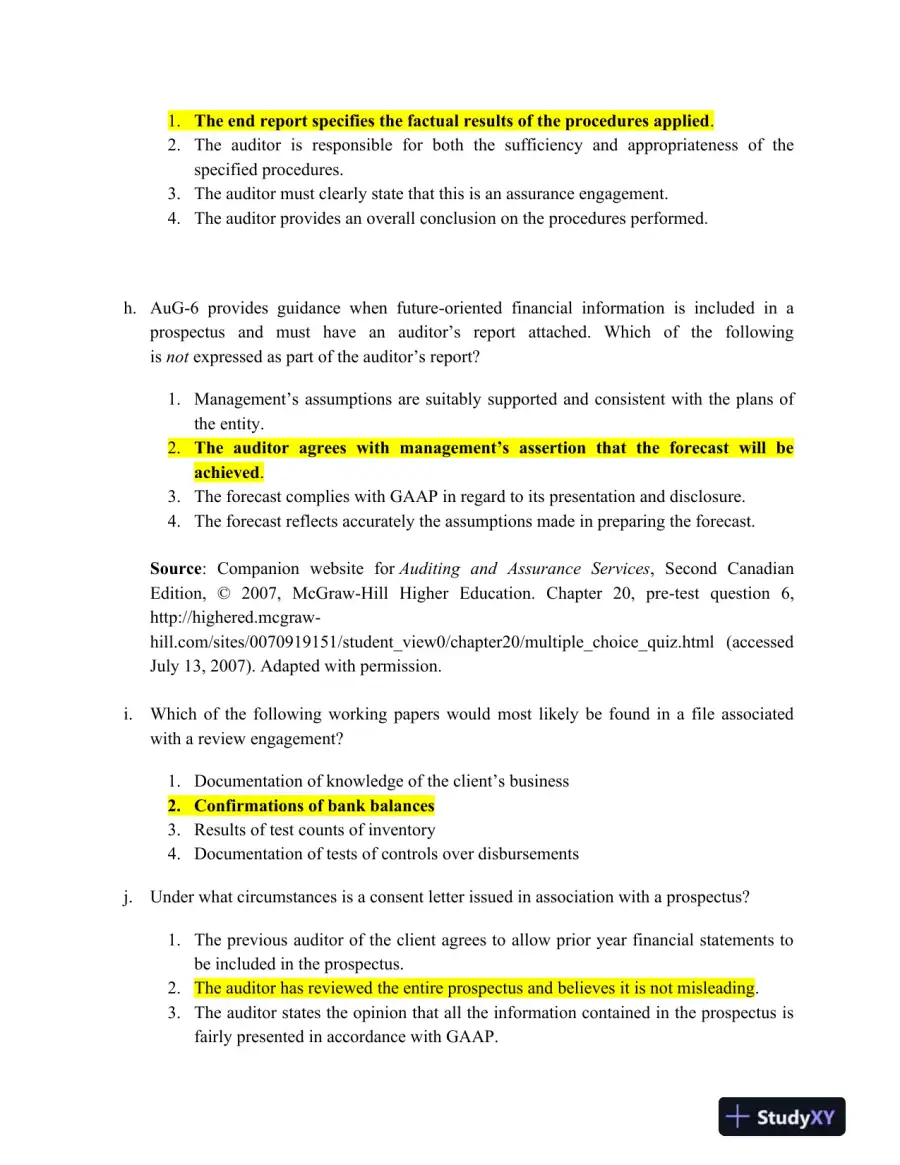 Comprehensive Review of Auditing, Engagements, and Financial Procedures in Various Professional Contexts, page 4