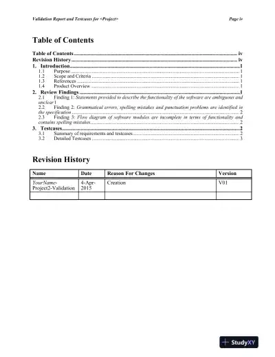 Validation Report and Testcases for Project 2 Version 1.0 - Page 5 preview image