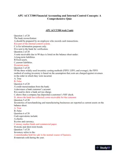 APU ACCT300 Financial Accounting and Internal Control Concepts: A Comprehensive Quiz - Page 1 preview image