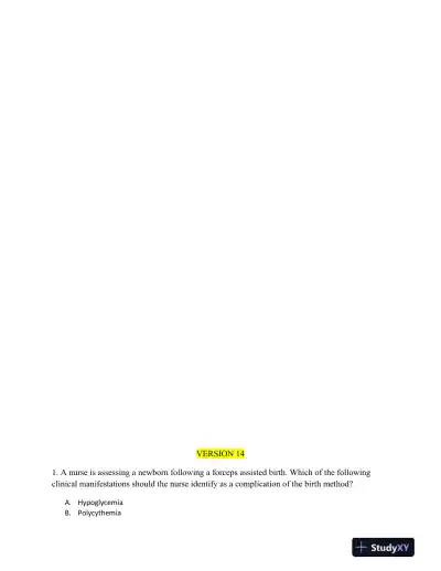 ATI RN Maternal Newborn Proctored Exam Version 14 With Answers (70 Solved Questions) - Page 1 preview image