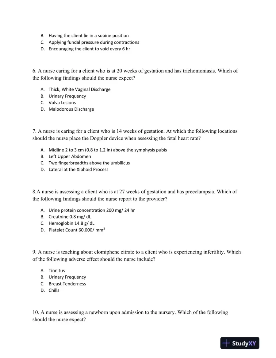ATI RN Maternal Newborn Proctored Exam Version 14 With Answers (70 Solved Questions), page 4