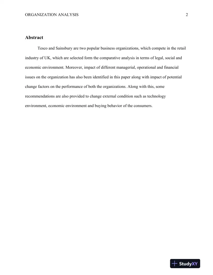 Comparative Analysis of the Organization: Tesco and Sainsbury, page 3