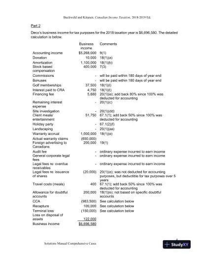 Canadian Income Taxation, 2018/2019, 21st Edition Solution Manual - Page 5 preview image