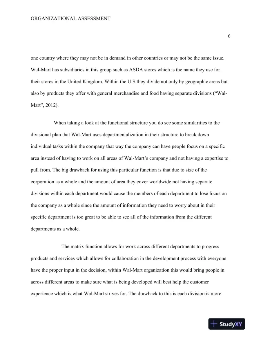 Analyzing Wal-Mart's Organizational Structure and Its Alignment with Global Operations and Corporate Goals, page 7