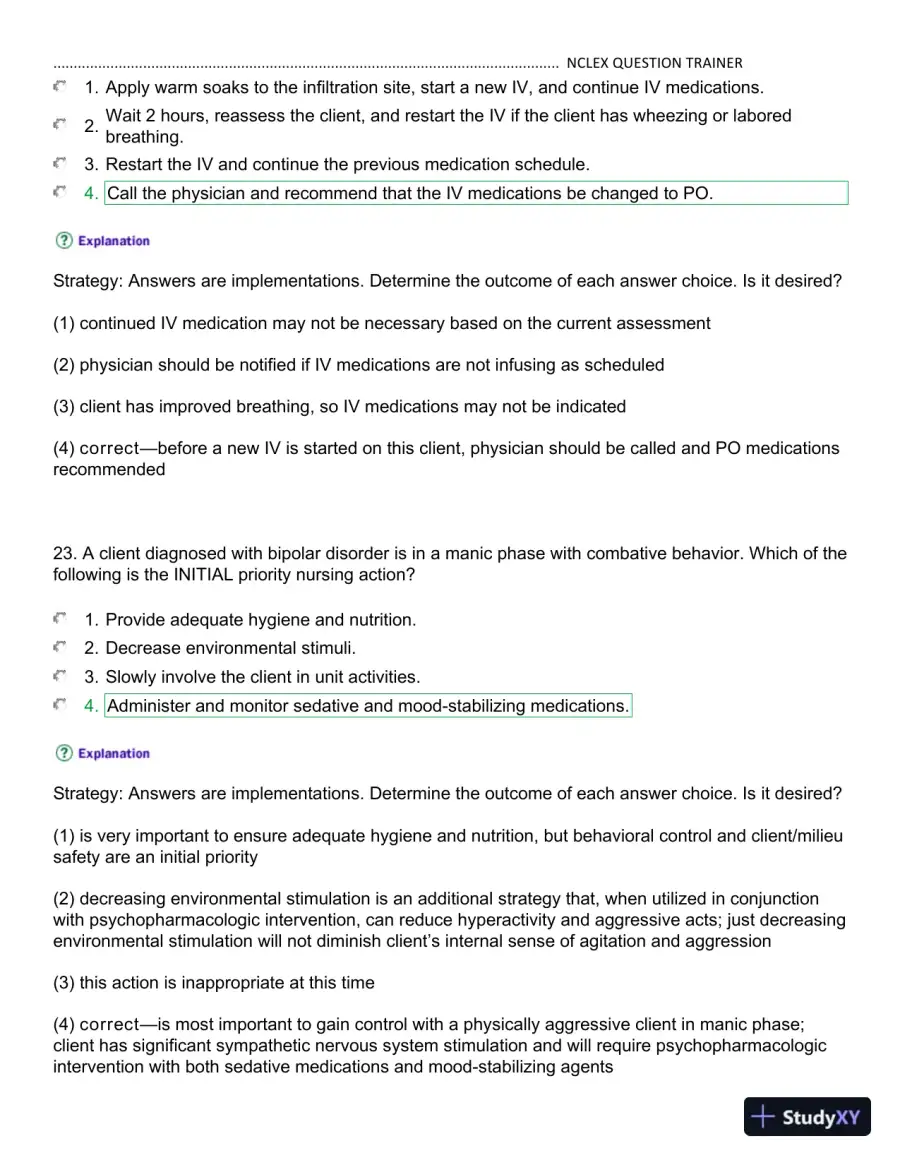 NCLEX Kaplan Trainer Test 3 Practice Exam with Answers (100 Solved Questions), page 13