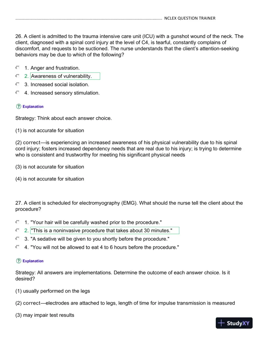 NCLEX Kaplan Trainer Test 3 Practice Exam with Answers (100 Solved Questions), page 15