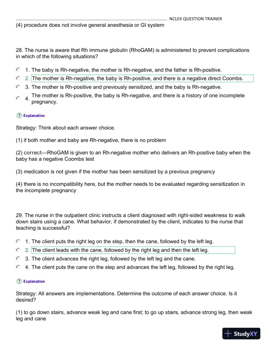 NCLEX Kaplan Trainer Test 3 Practice Exam with Answers (100 Solved Questions), page 16