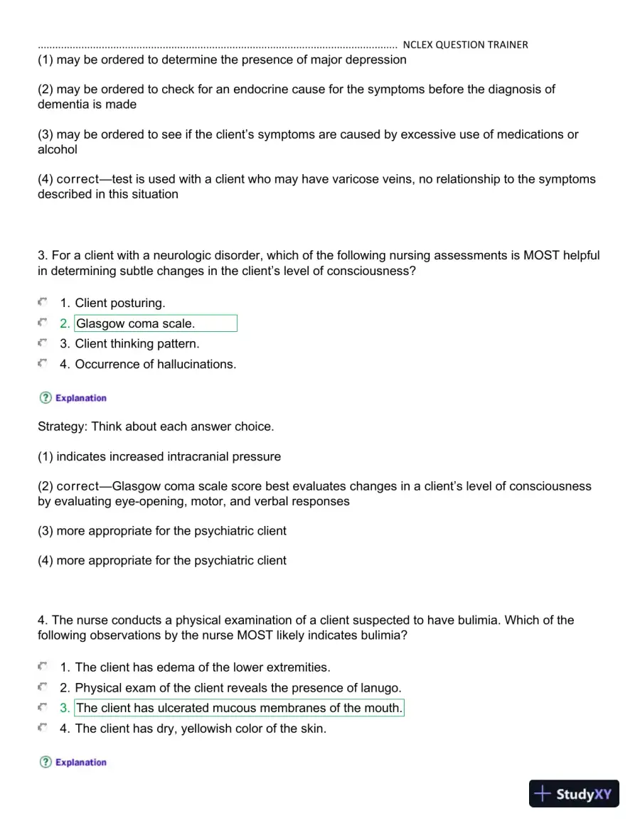 NCLEX Kaplan Trainer Test 3 Practice Exam with Answers (100 Solved Questions), page 3